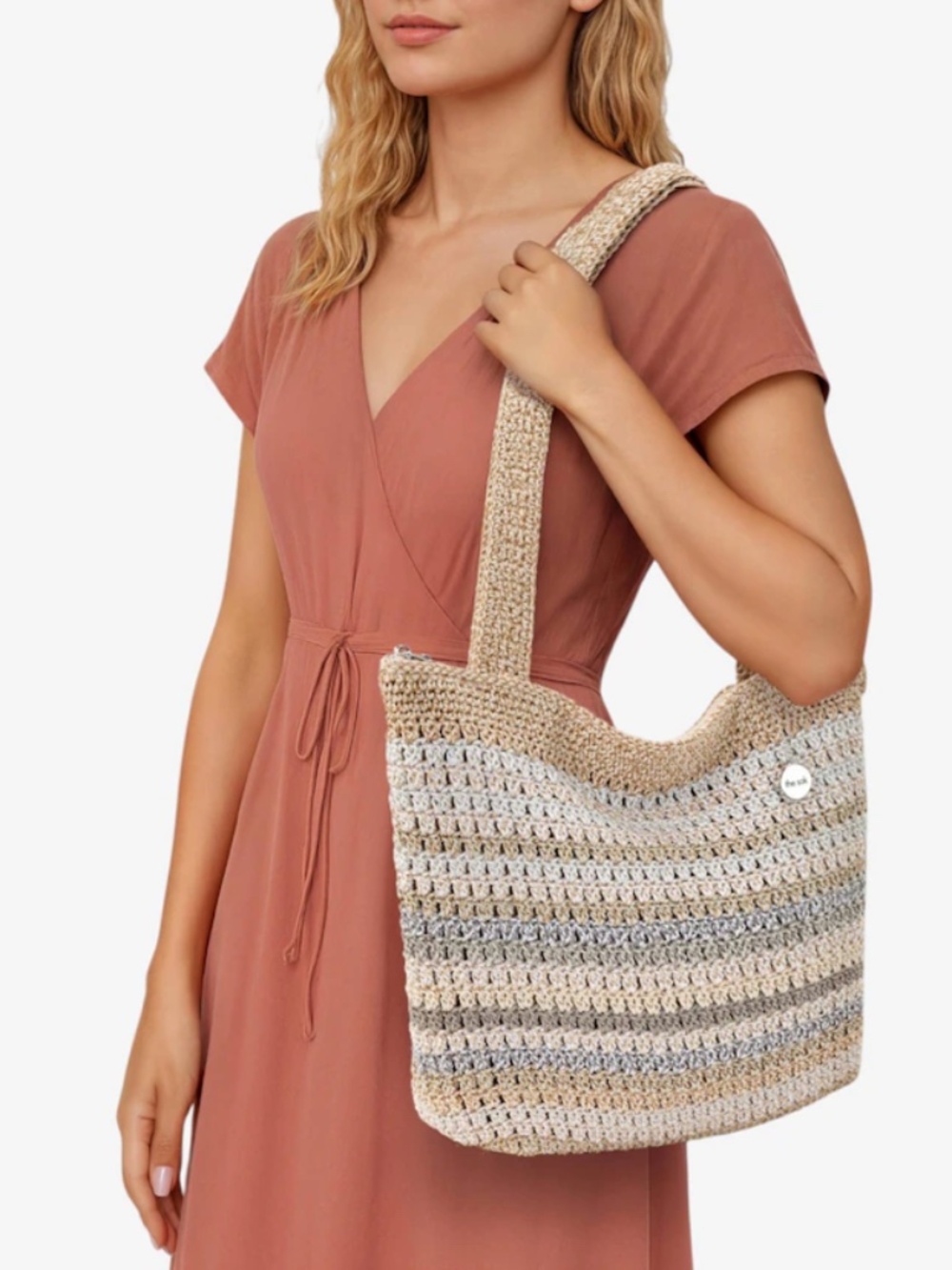 The Sak Classic Crochet Hobo Shoulder Tote Aqua Multi Stripe - Picture 8 of 8